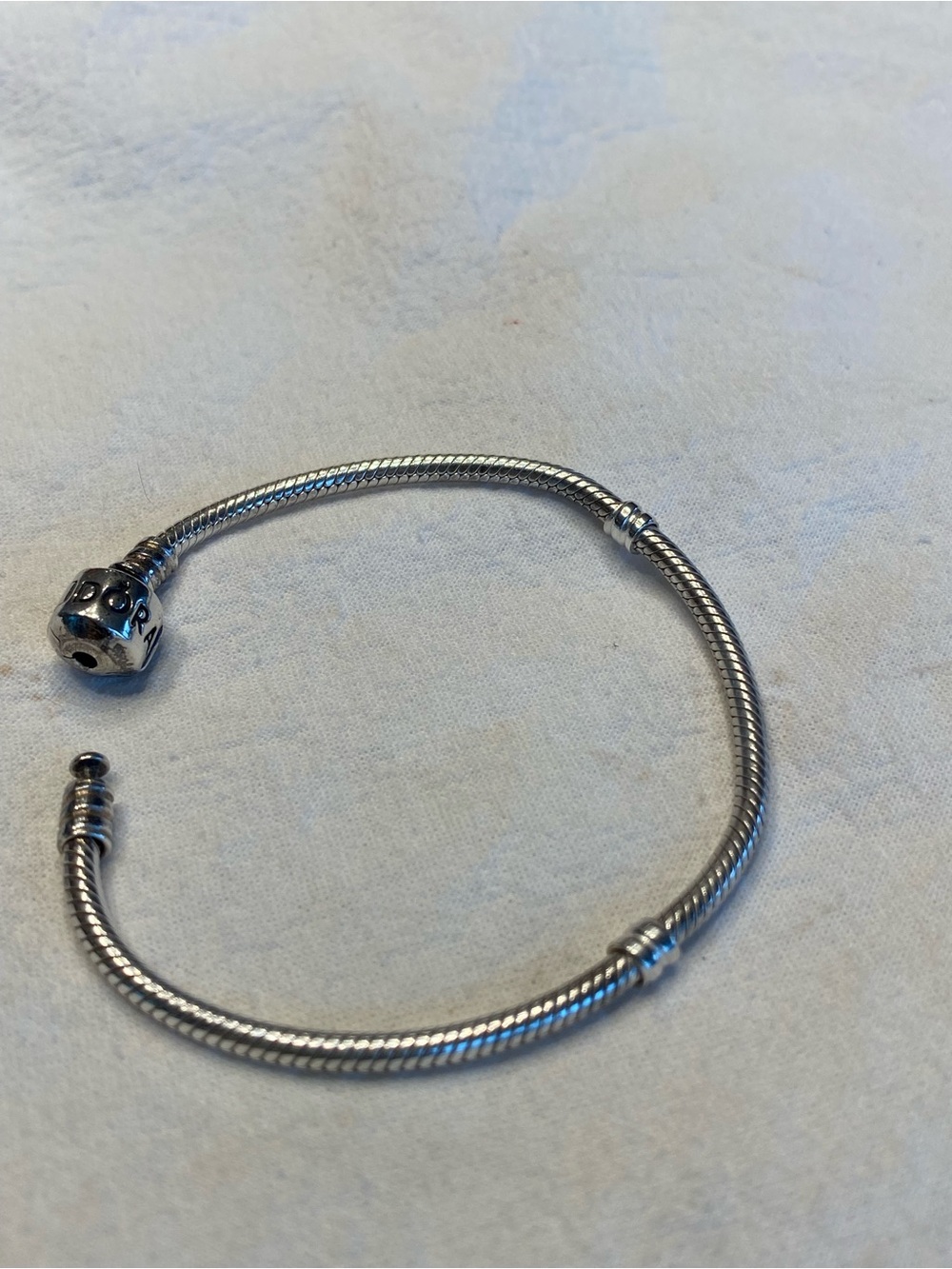 Pandora Silver Snake Chain Bracelet with Logo Clasp